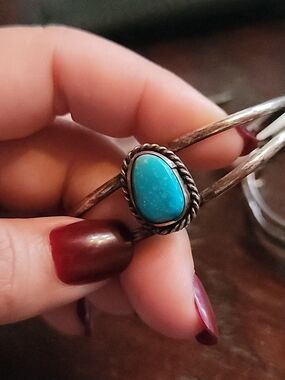Silver Cuff Bracelet with Turquoise Teardrop Stone